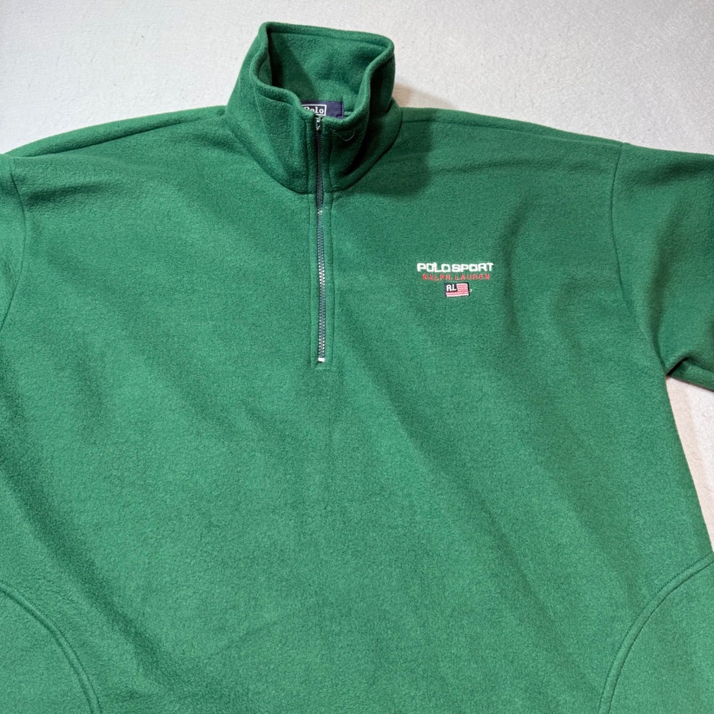 Polo Sport Ralph Lauren Fleece Quarter Zip Pullover Green Mens Size M Made N USA